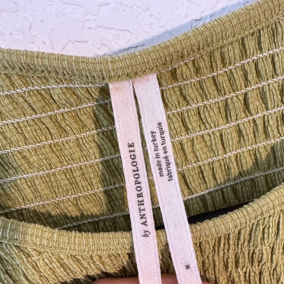 Anthropologie Smocked Long Sleeve Puff Sleeves Green Ruched Top Size Medium - Picture 5 of 9